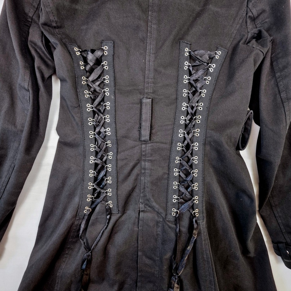 Tripp NYC Trench Coat Womens Small Black Corset Lace Up Goth Punk Vintage Pink - Picture 6 of 16